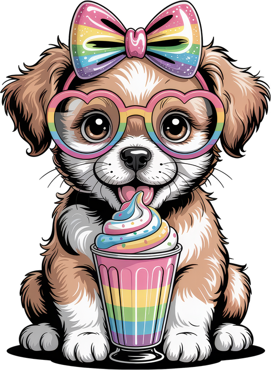 Puppy Dog Rainbow Bow and Glasses