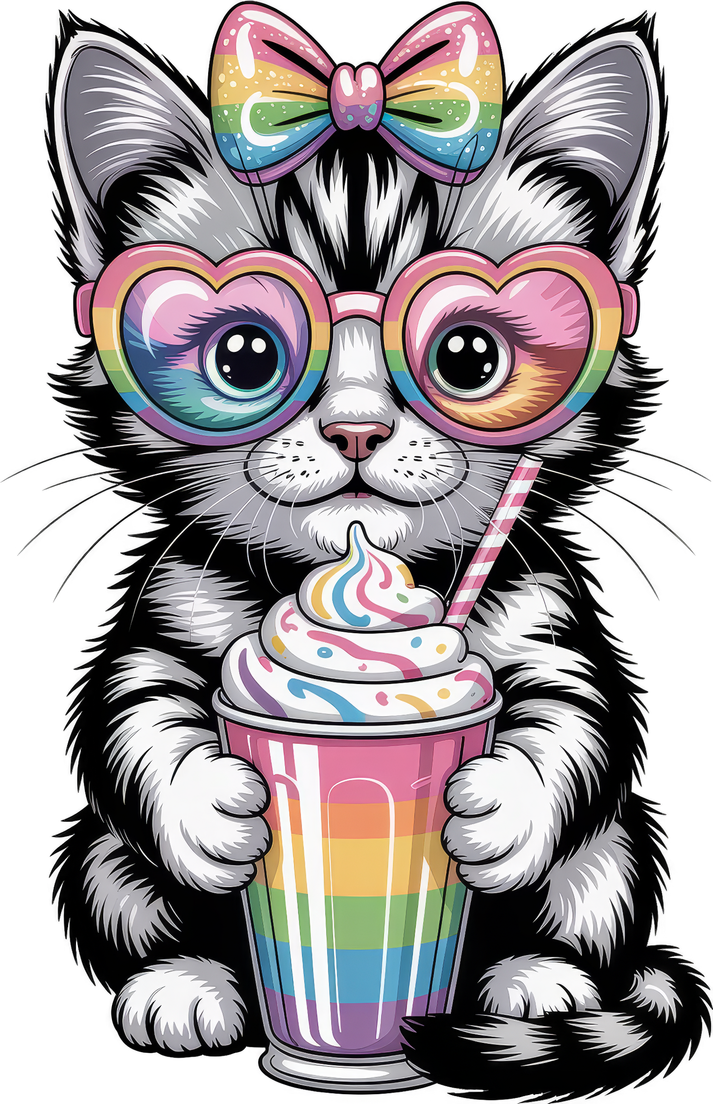 Cute Cat Rainbow Bow and Glasses