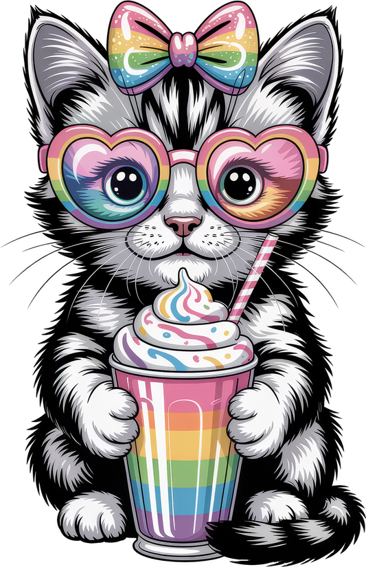 Cute Cat Rainbow Bow and Glasses