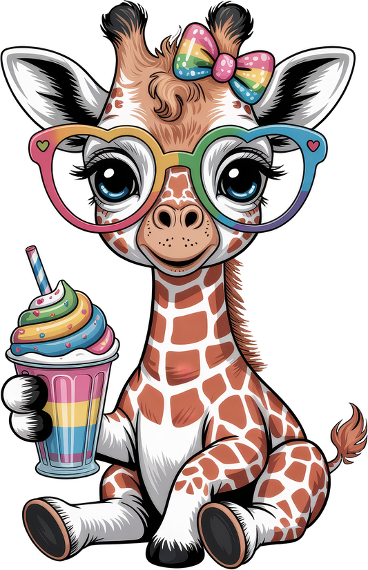 Cute Giraffe Rainbow Bow and Glasses