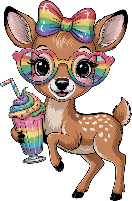Cute Deer Rainbow Bow and Glasses