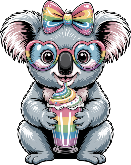 Cute Koala Rainbow Bow and Glasses