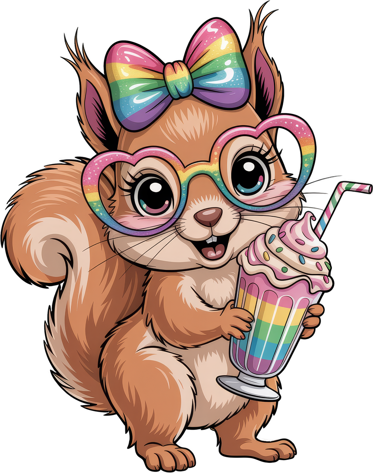 Cute Squirrel Rainbow Bow and Glasses