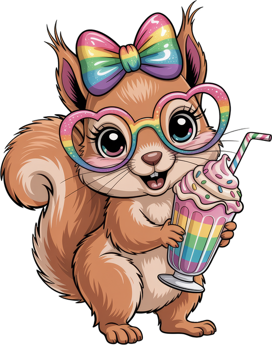 Cute Squirrel Rainbow Bow and Glasses