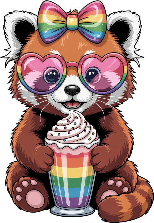 Cute Red Panda Rainbow Bow and Glasses