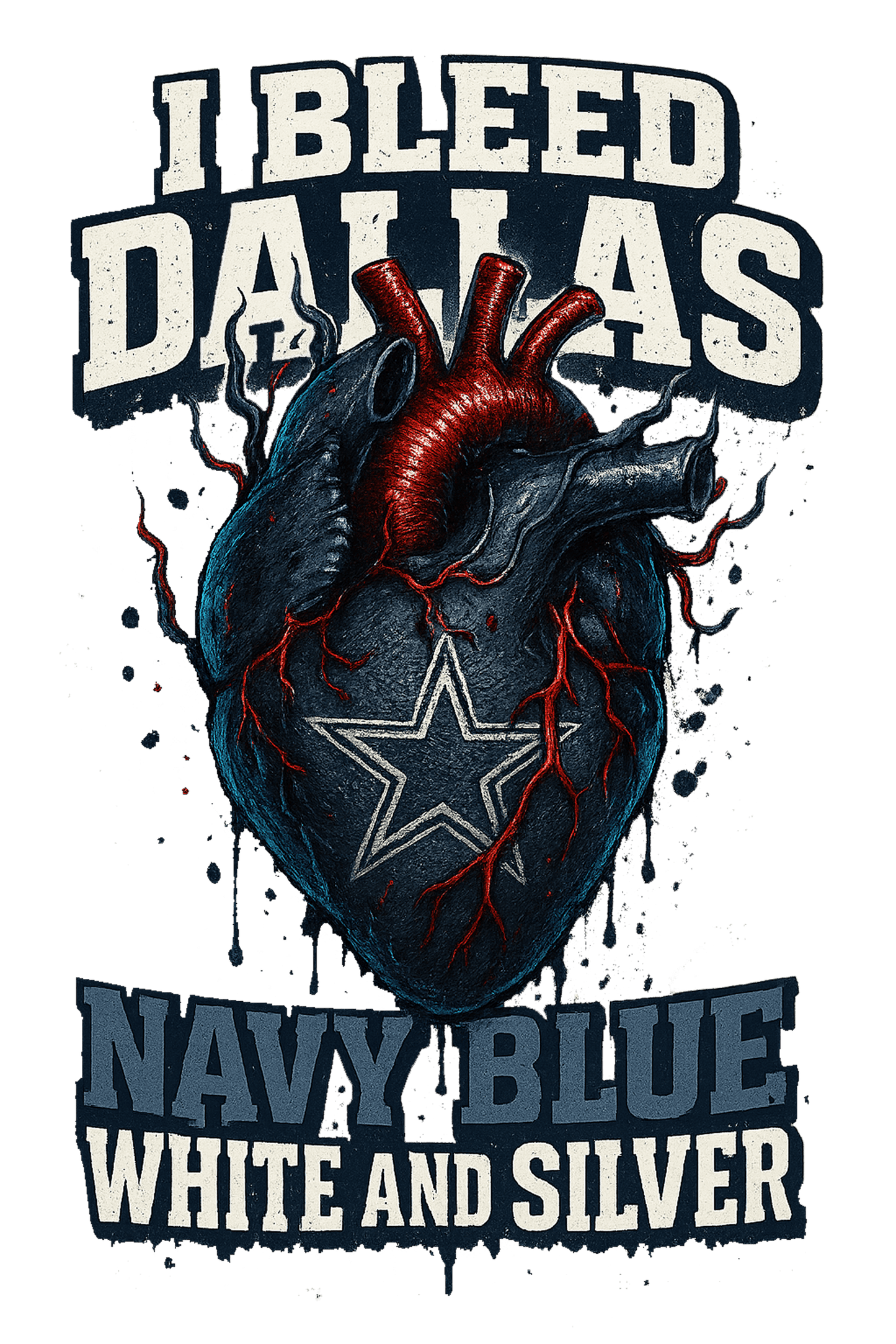 I Bleed Navy Blue White & Silver - Dallas