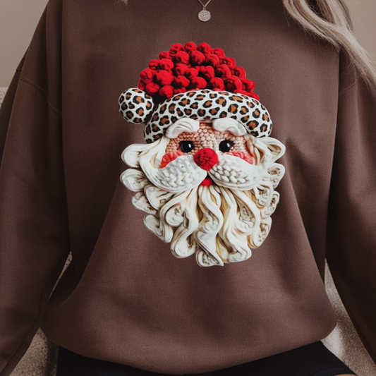 Yarn Santa with Cheetah Print Rim Santa Hat