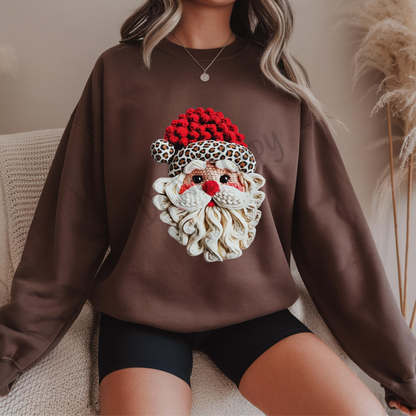 Yarn Santa with Cheetah Print Rim Santa Hat