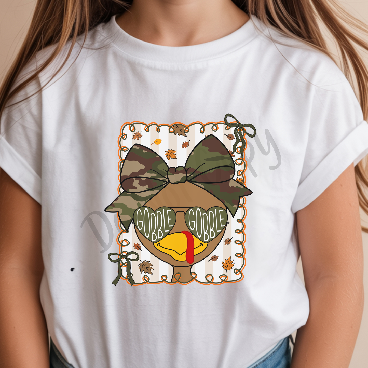Gobble Gobble Thanksgiving Turkey with Camo Bow