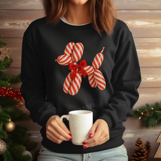 Balloon Dog - Candy Can Striped with Red Bow