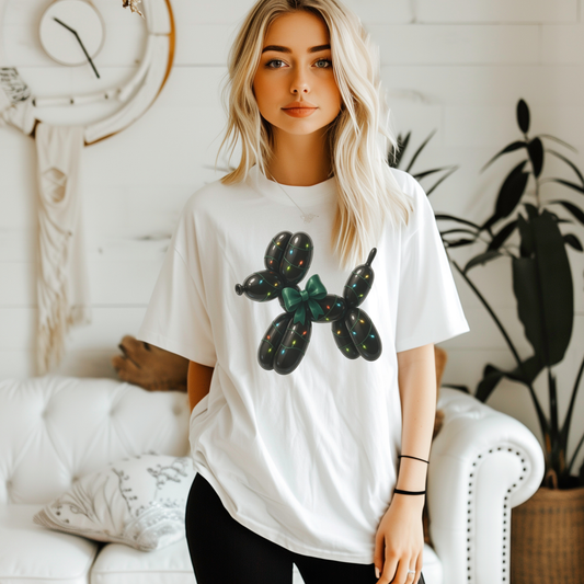 Balloon Dog - Black with Christmas Lights