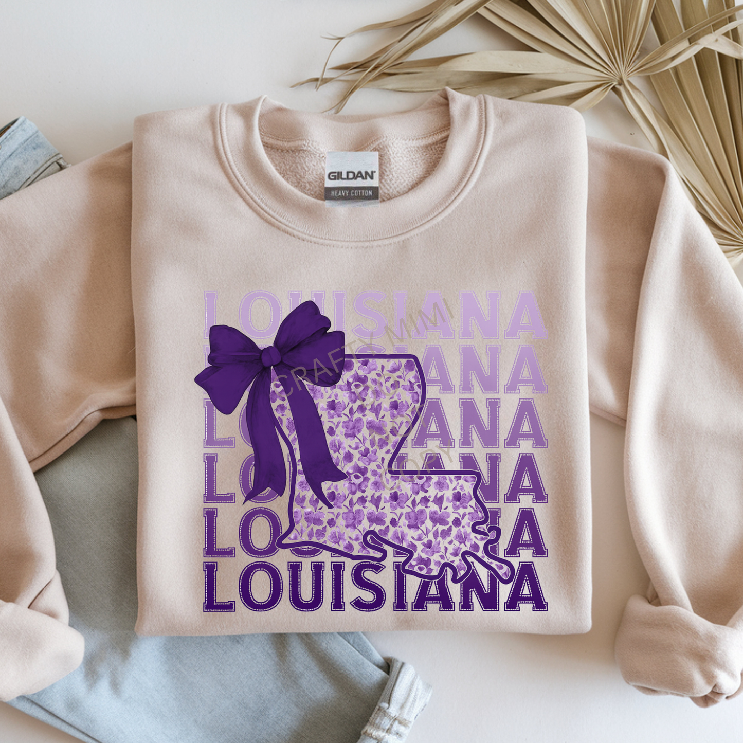 Louisiana Stacked - State - Purple Bow