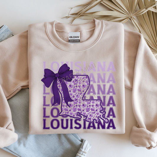 Louisiana Stacked - State - Purple Bow