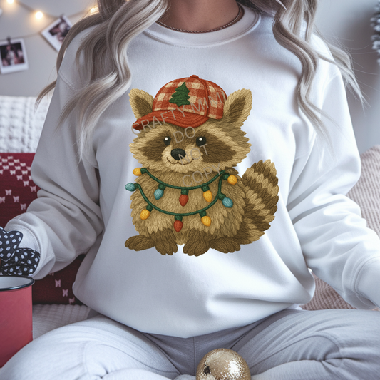 Red Gingham Hat With Tree Cute Raccoon