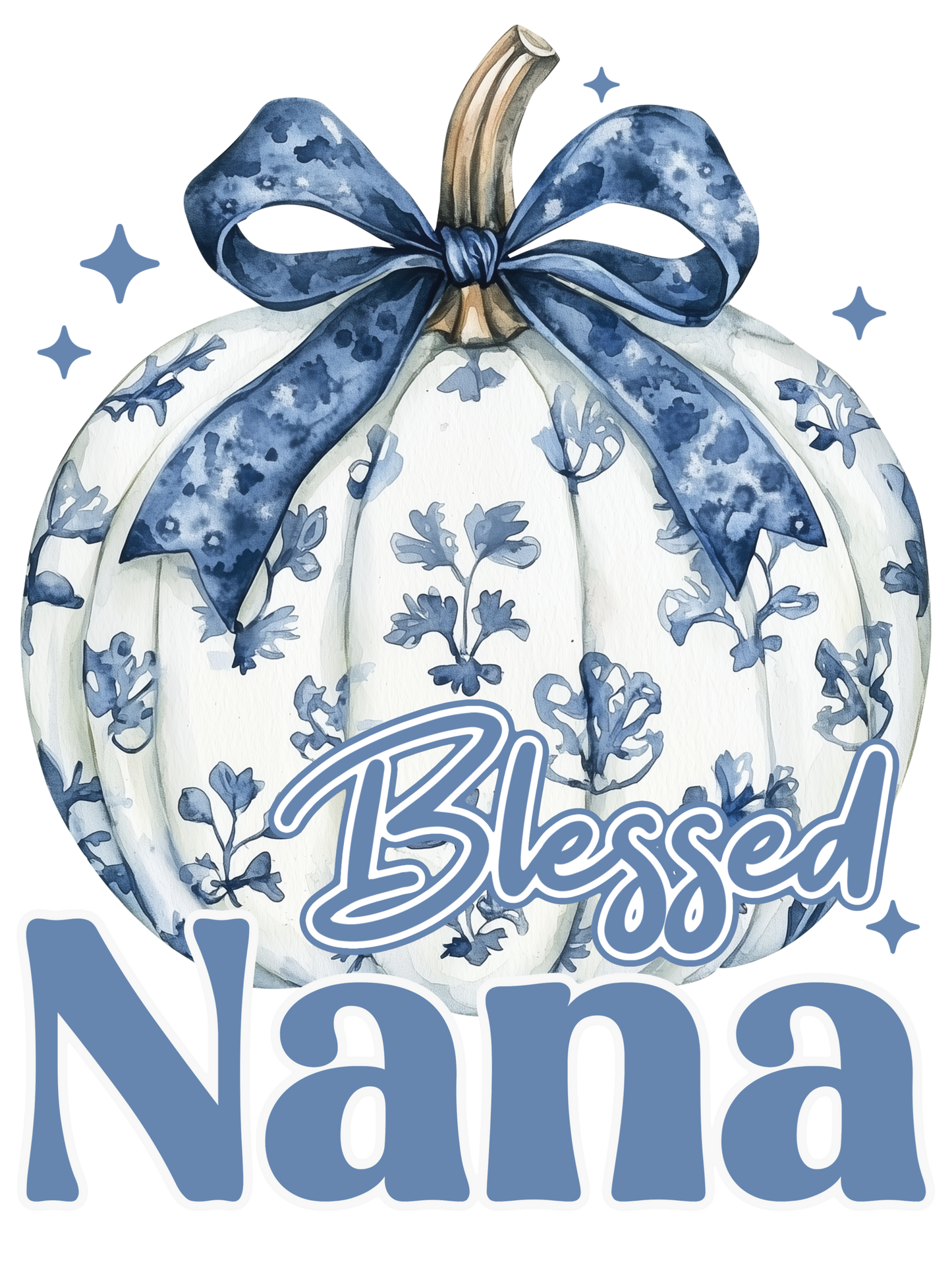 Blue Floral Pumpkin - Blessed - Aunt, Wifey, Nana, Mamaw, Mama, Mimi