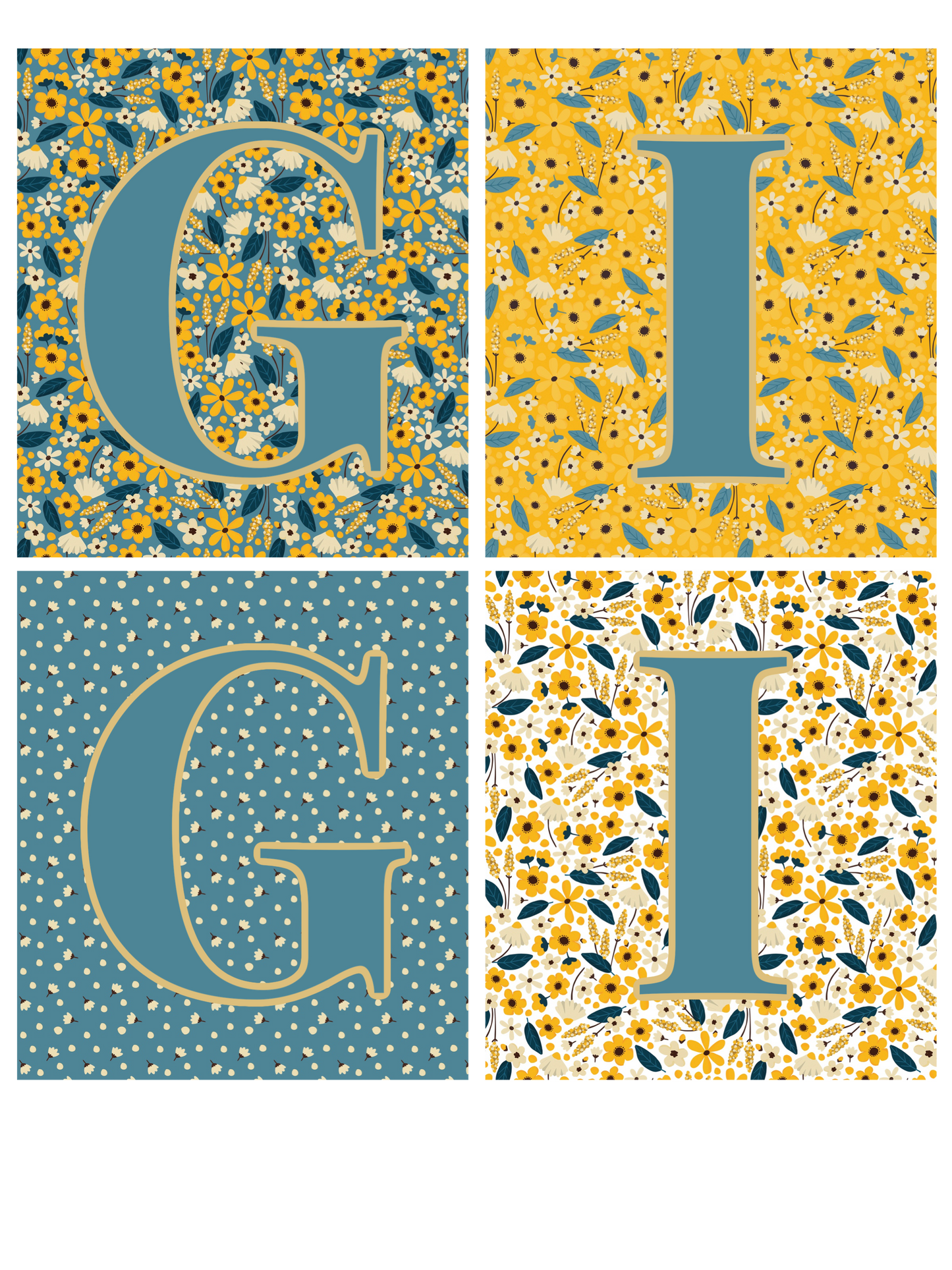 Blue & Yellow Floral - Gigi, Yaya, Mama, Mimi, Nana