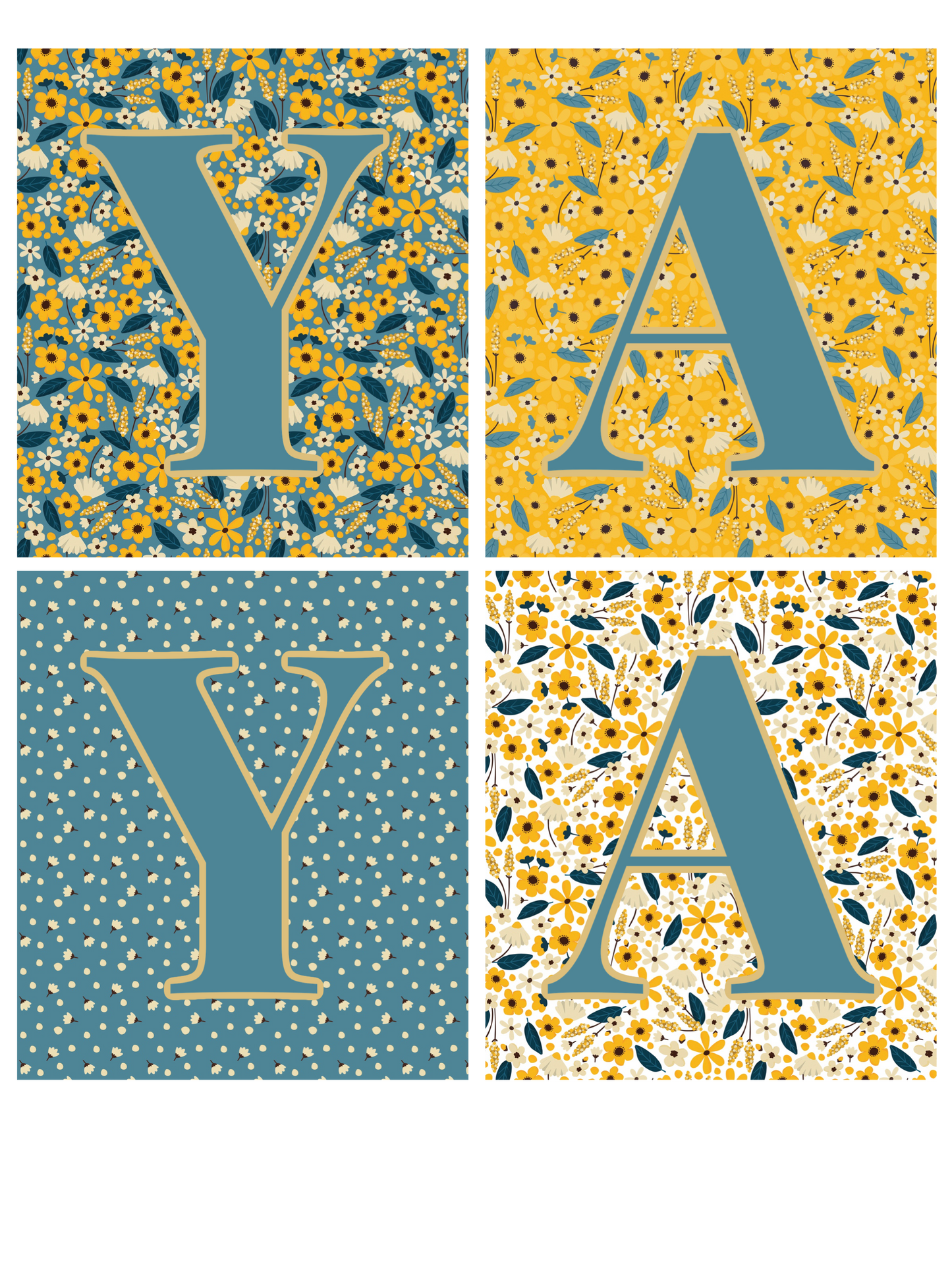 Blue & Yellow Floral - Gigi, Yaya, Mama, Mimi, Nana
