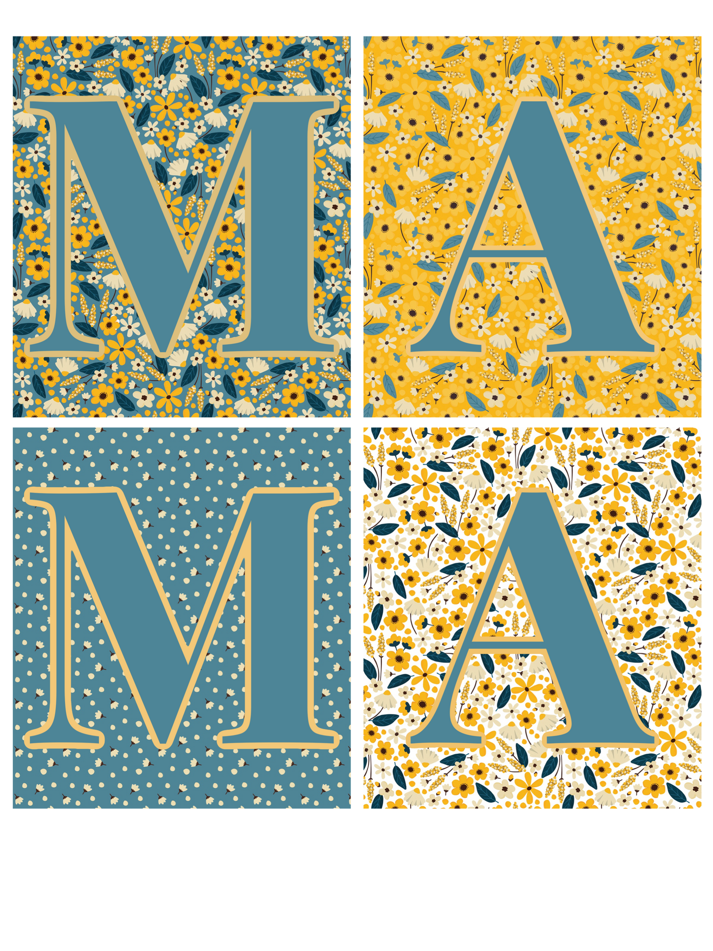 Blue & Yellow Floral - Gigi, Yaya, Mama, Mimi, Nana