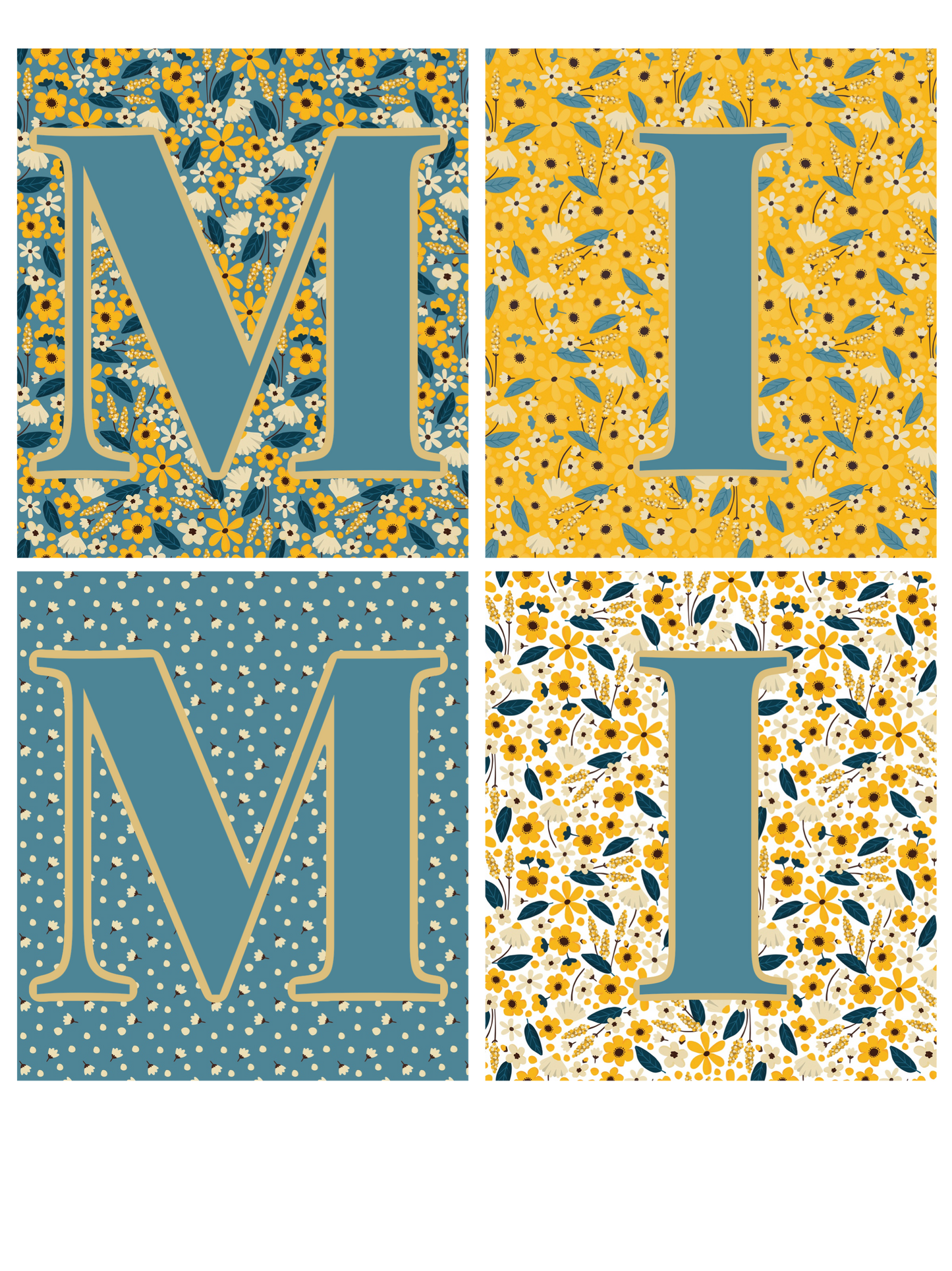 Blue & Yellow Floral - Gigi, Yaya, Mama, Mimi, Nana