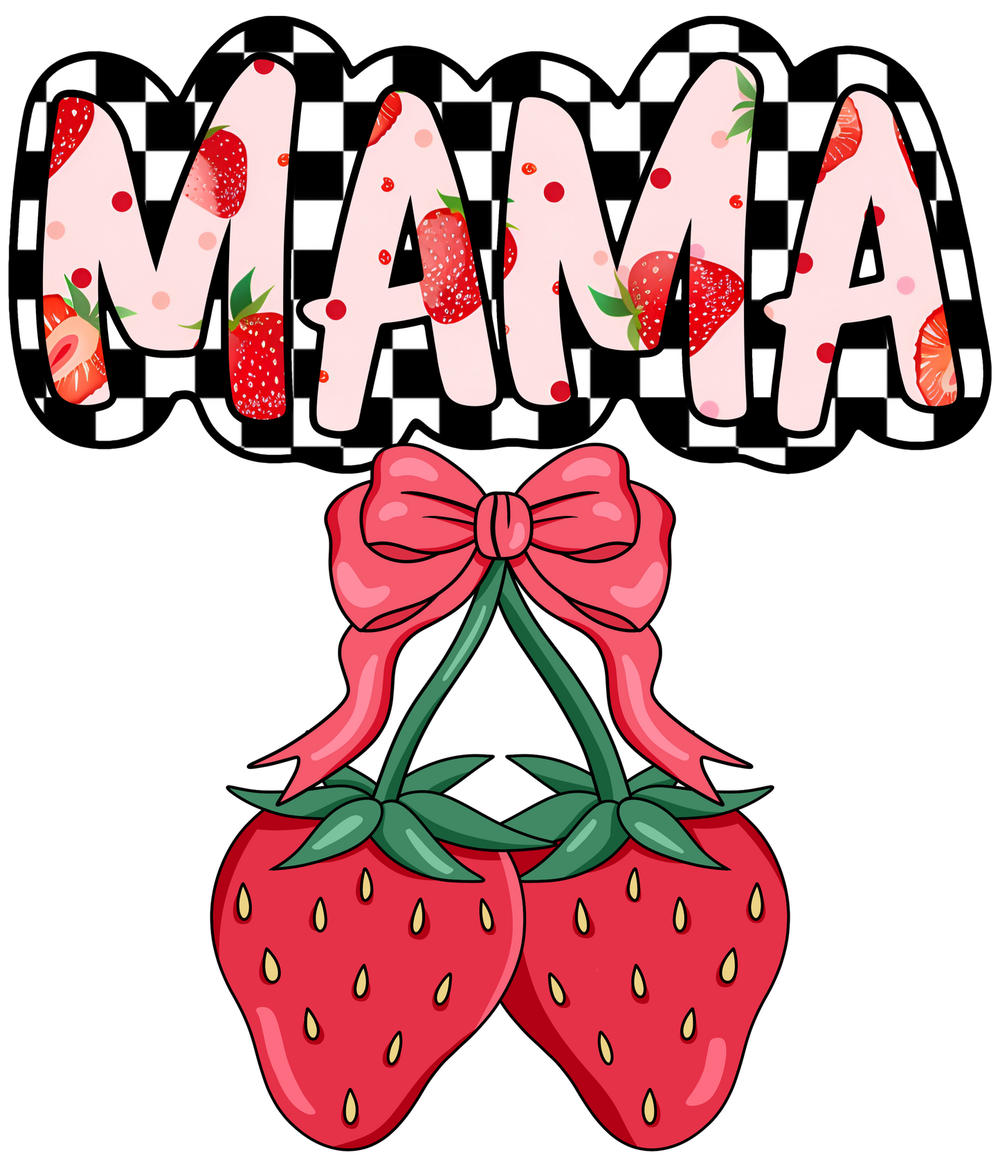Checkered Strawberry Bow - Mama, Mini, Bonus Mama, Gigi, Mamaw, Mimi, Nana, Wifey