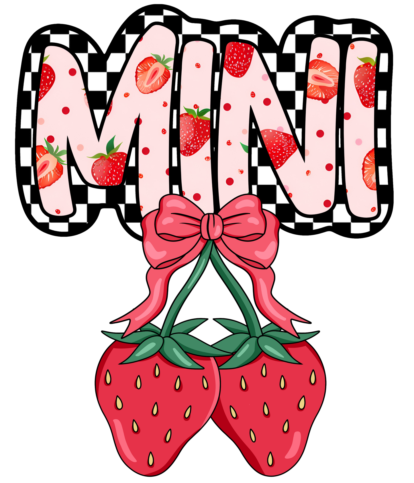 Checkered Strawberry Bow - Mama, Mini, Bonus Mama, Gigi, Mamaw, Mimi, Nana, Wifey
