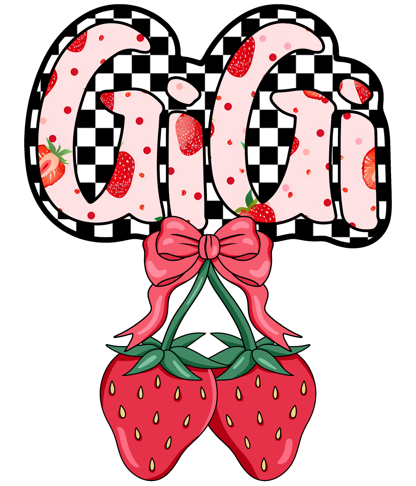 Checkered Strawberry Bow - Mama, Mini, Bonus Mama, Gigi, Mamaw, Mimi, Nana, Wifey