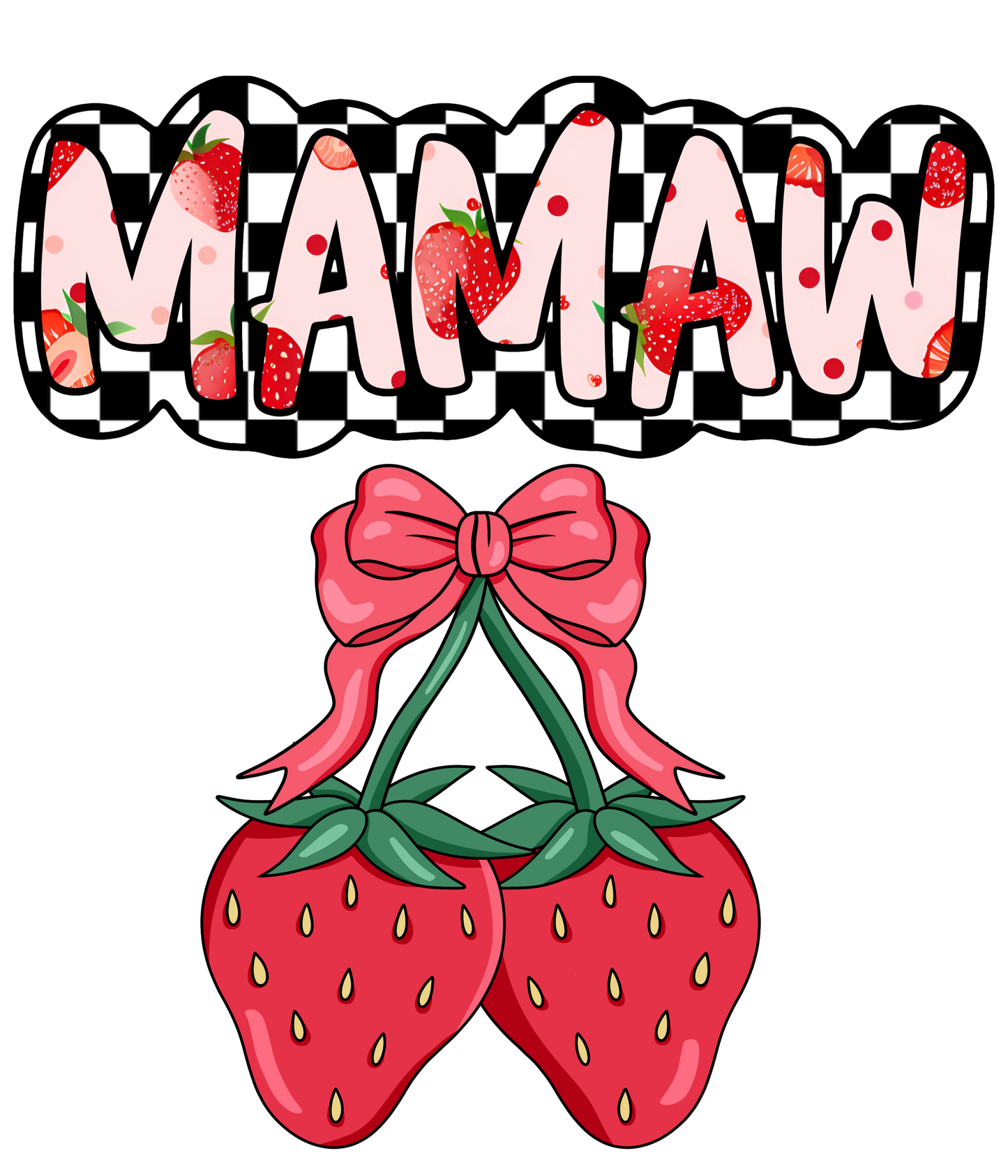 Checkered Strawberry Bow - Mama, Mini, Bonus Mama, Gigi, Mamaw, Mimi, Nana, Wifey