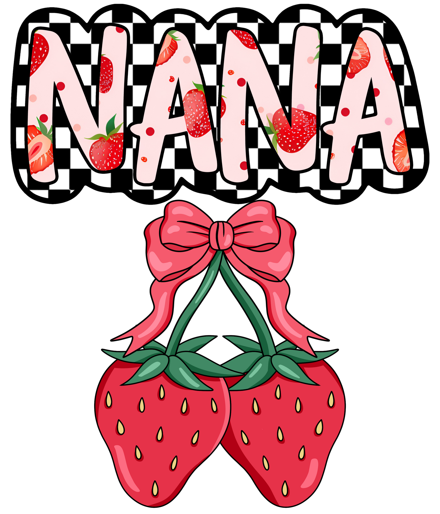 Checkered Strawberry Bow - Mama, Mini, Bonus Mama, Gigi, Mamaw, Mimi, Nana, Wifey