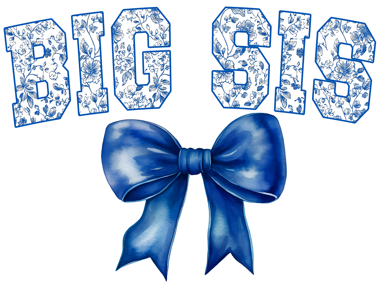 Blue Floral Letters with Blue Bow - Auntie, Big Sis, Bigger Sis, Biggest Sis, Bonus Mama, Gigi, Glamma, Glammy, Honey, Mama, Mamaw, Mimi