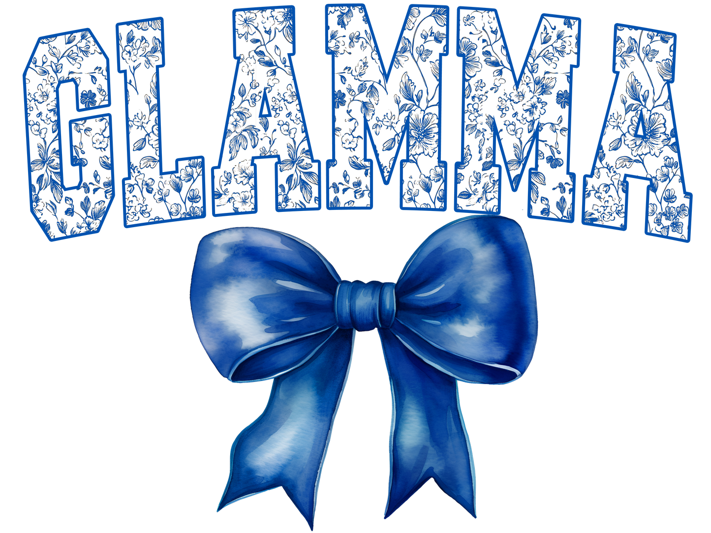 Blue Floral Letters with Blue Bow - Auntie, Big Sis, Bigger Sis, Biggest Sis, Bonus Mama, Gigi, Glamma, Glammy, Honey, Mama, Mamaw, Mimi