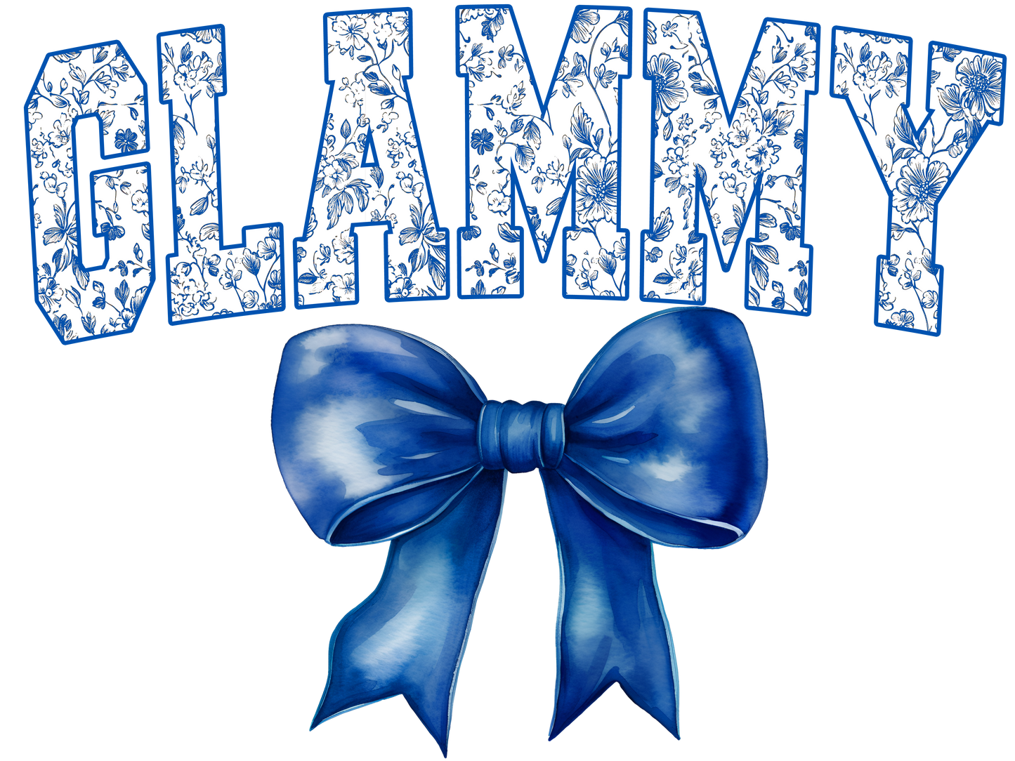 Blue Floral Letters with Blue Bow - Auntie, Big Sis, Bigger Sis, Biggest Sis, Bonus Mama, Gigi, Glamma, Glammy, Honey, Mama, Mamaw, Mimi