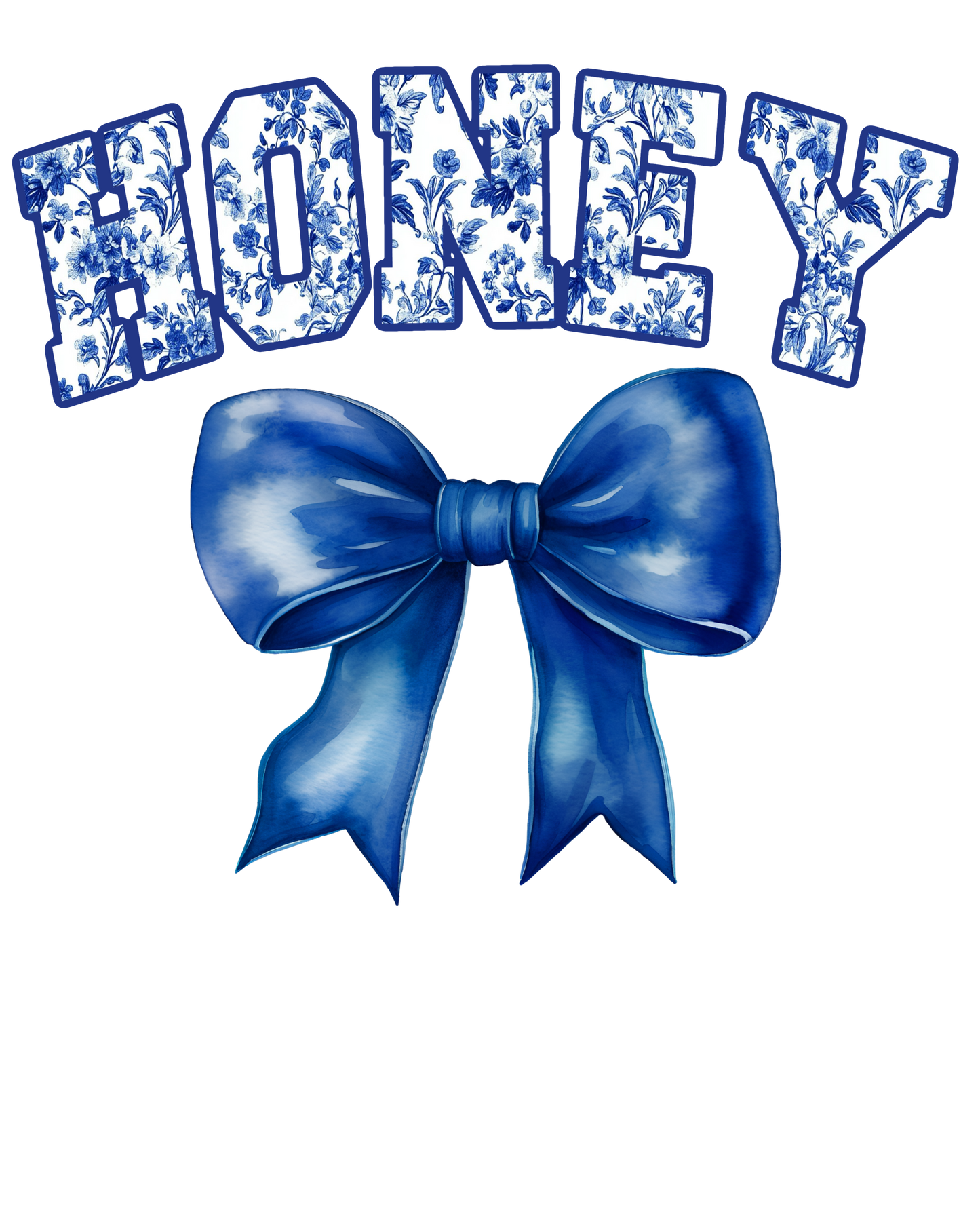 Blue Floral Letters with Blue Bow - Auntie, Big Sis, Bigger Sis, Biggest Sis, Bonus Mama, Gigi, Glamma, Glammy, Honey, Mama, Mamaw, Mimi