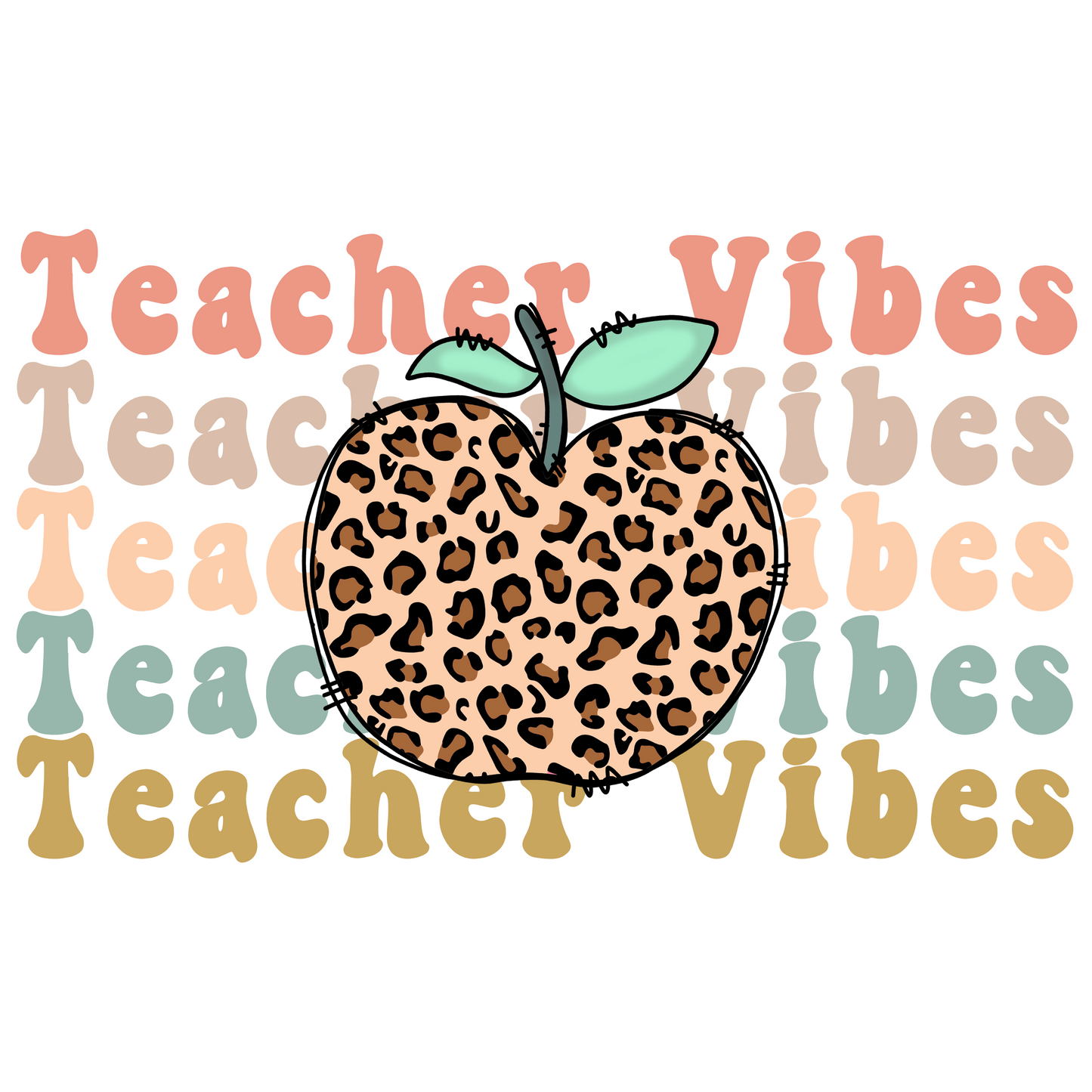 Teacher Vibes Stacked Leopard Print Apple