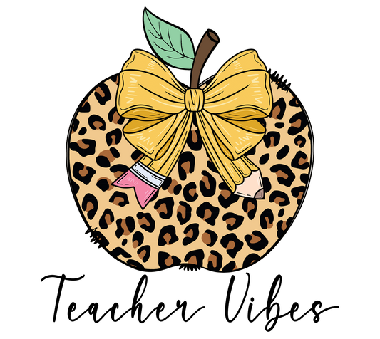 Teacher Vibes Leopard Print Apple & Pencil Bow