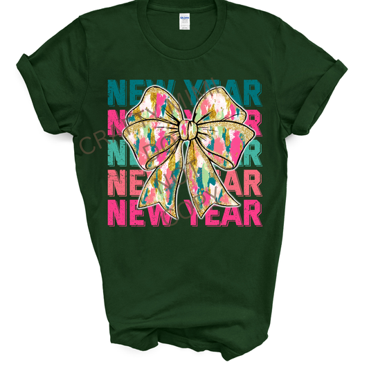 Happy New Year Stacked With Bow