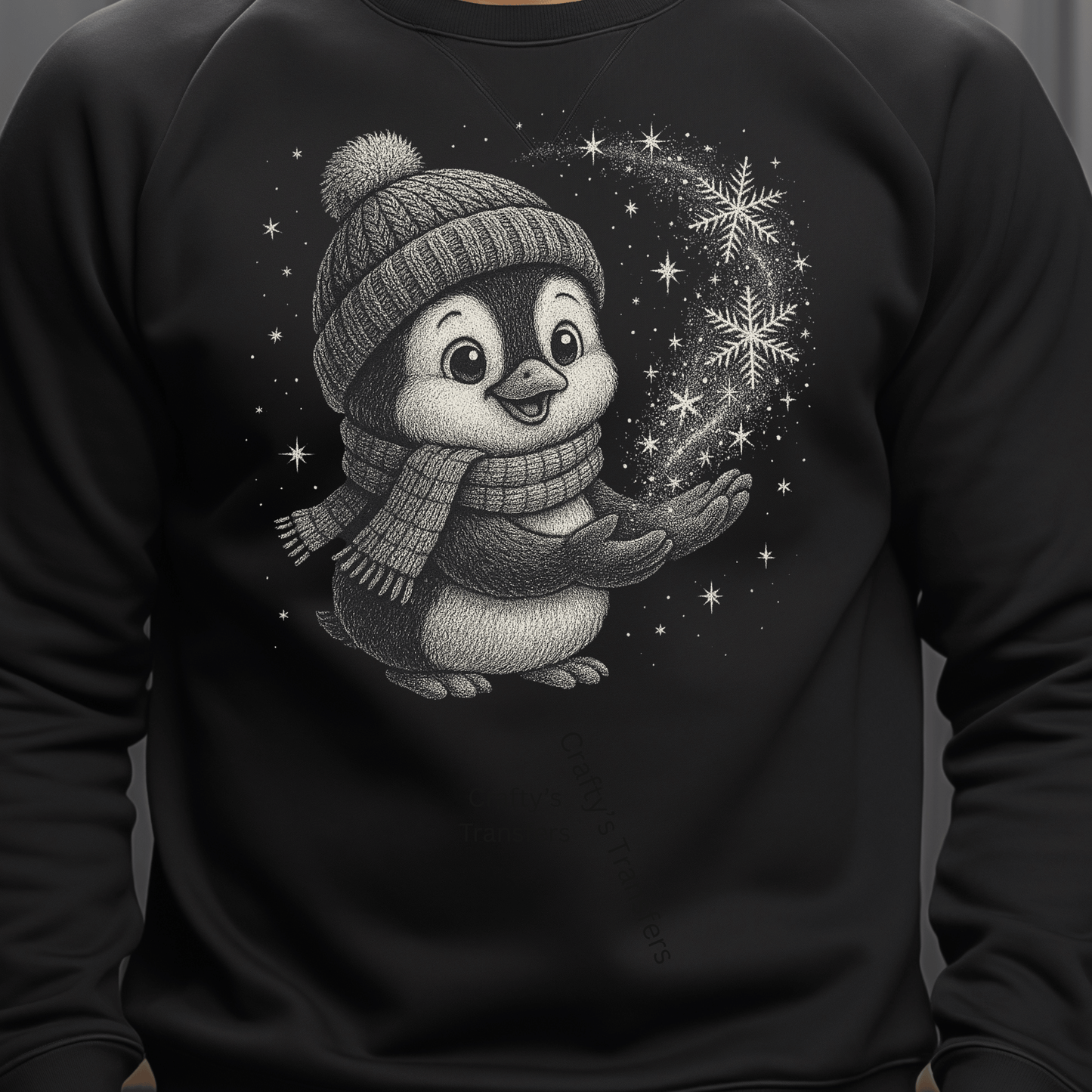 Whimsical Winter Penguin DTF Transfer – Cute Snowflake Penguin Heat Press Design