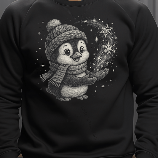 Whimsical Winter Penguin DTF Transfer – Cute Snowflake Penguin Heat Press Design