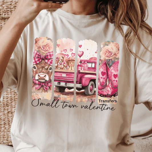Valentine Western Highland Cow DTF Transfer – Pink Vintage Truck Love Design – Country Valentine Heat Transfer