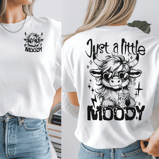Just a Little Moody Cow DTF Transfer | Cute Highland Cow Shirt Transfer | Back & Pocket Print Design