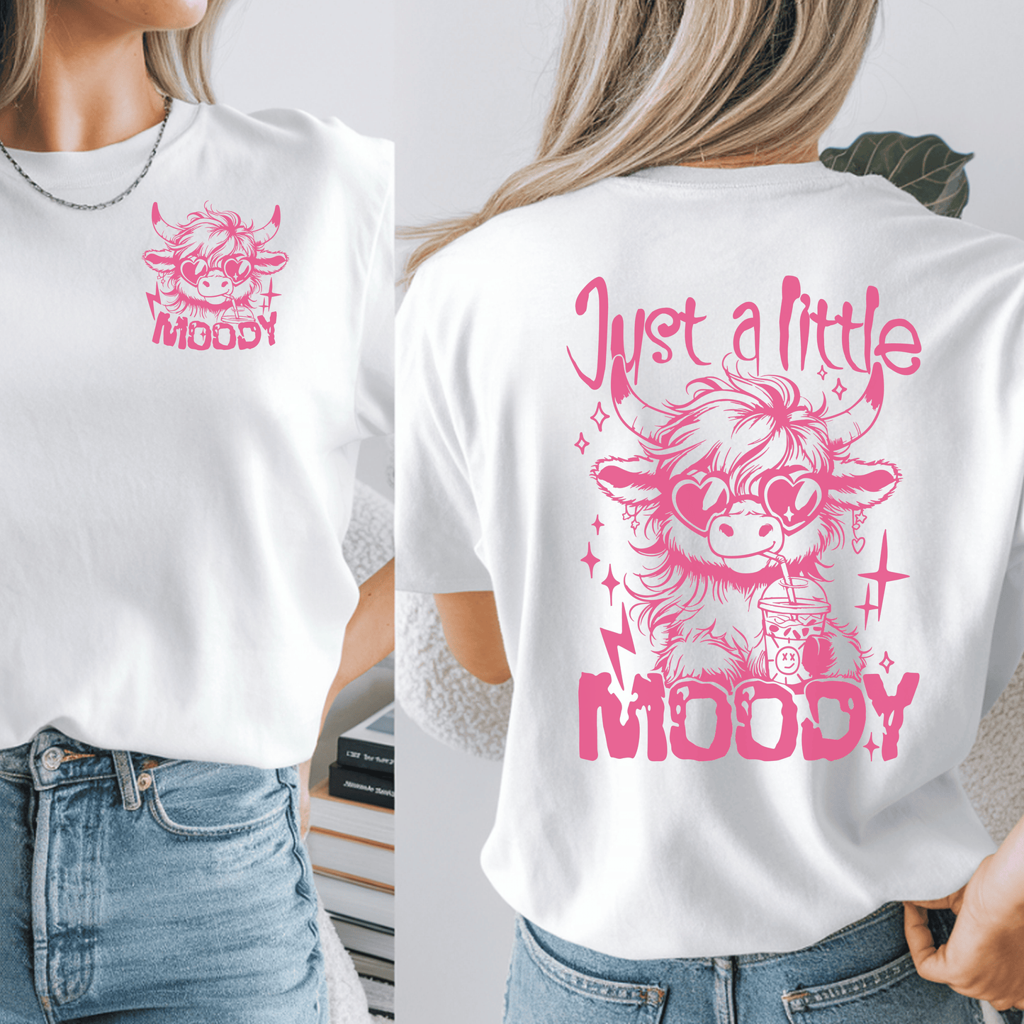Just a Little Moody Cow DTF Transfer | Cute Highland Cow Shirt Transfer | Back & Pocket Print Design