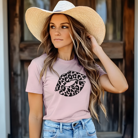 Cheetah Print Lips DTF Transfer – Black Leopard Lips Heat Transfer – Trendy Boutique Shirt Design – Ready to Press