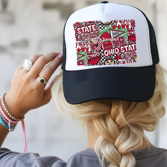 Red & Gray Game Day Fan Collage DTF Trucker Hat Transfer – Mascot Spirit Patch | Ready-to-Press Hat Heat Transfer