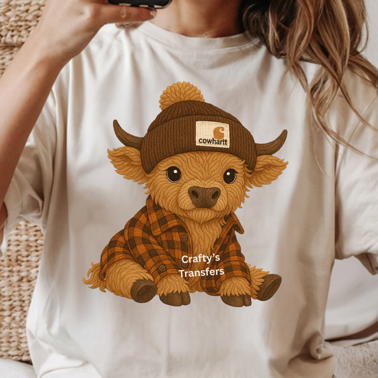 Faux Yarn Brown Flannel Cowhartt Highland Cow