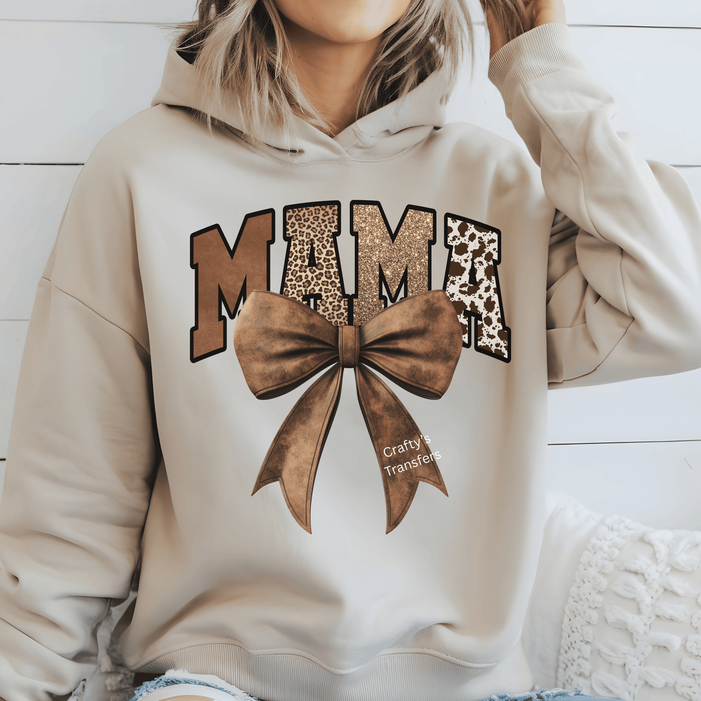 Mama Leopard Cowhide Bow DTF Transfer | Western Mama Shirt Heat Transfer | Rustic Boho Mom Apparel Design