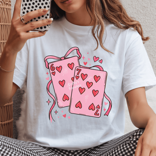 67 Valentine Playing Cards DTF Transfer – Pink Hearts Card Design – Cute Valentine’s Day Shirt Heat Transfer