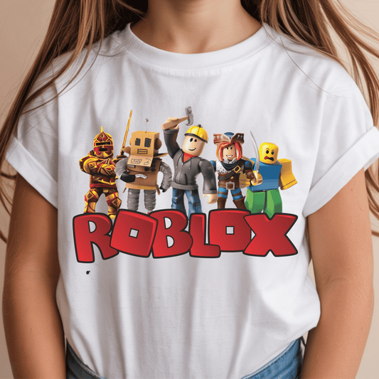 Roblox-Inspired DTF Transfer – Gamer Character Group Design – Kids Gaming Shirt Heat Transfer – Ready to Press