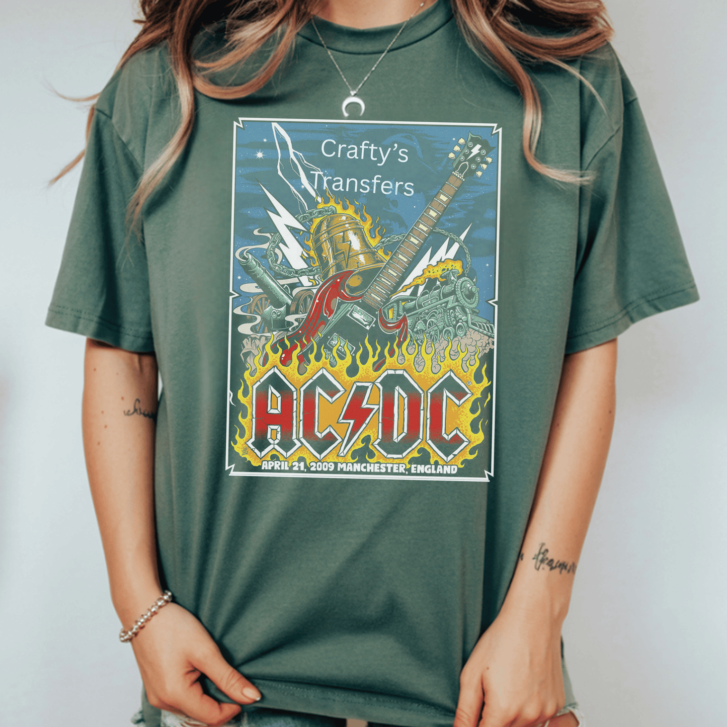 AC/DC-Inspired Rock DTF Transfer – Electric Guitar & Lightning Concert Design – Rock Music Shirt Heat Transfer – Ready to Press