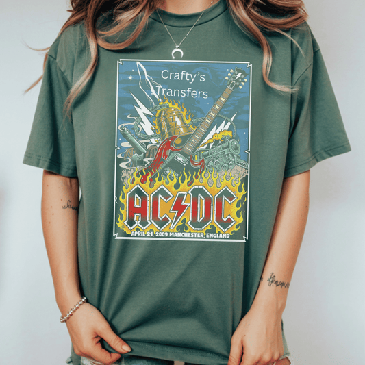 AC/DC-Inspired Rock DTF Transfer – Electric Guitar & Lightning Concert Design – Rock Music Shirt Heat Transfer – Ready to Press