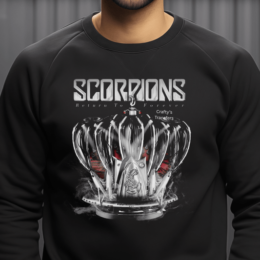 Scorpions-Inspired Rock DTF Transfer – Return to Forever Crown Design – Classic Rock Music Heat Transfer – Ready to Press