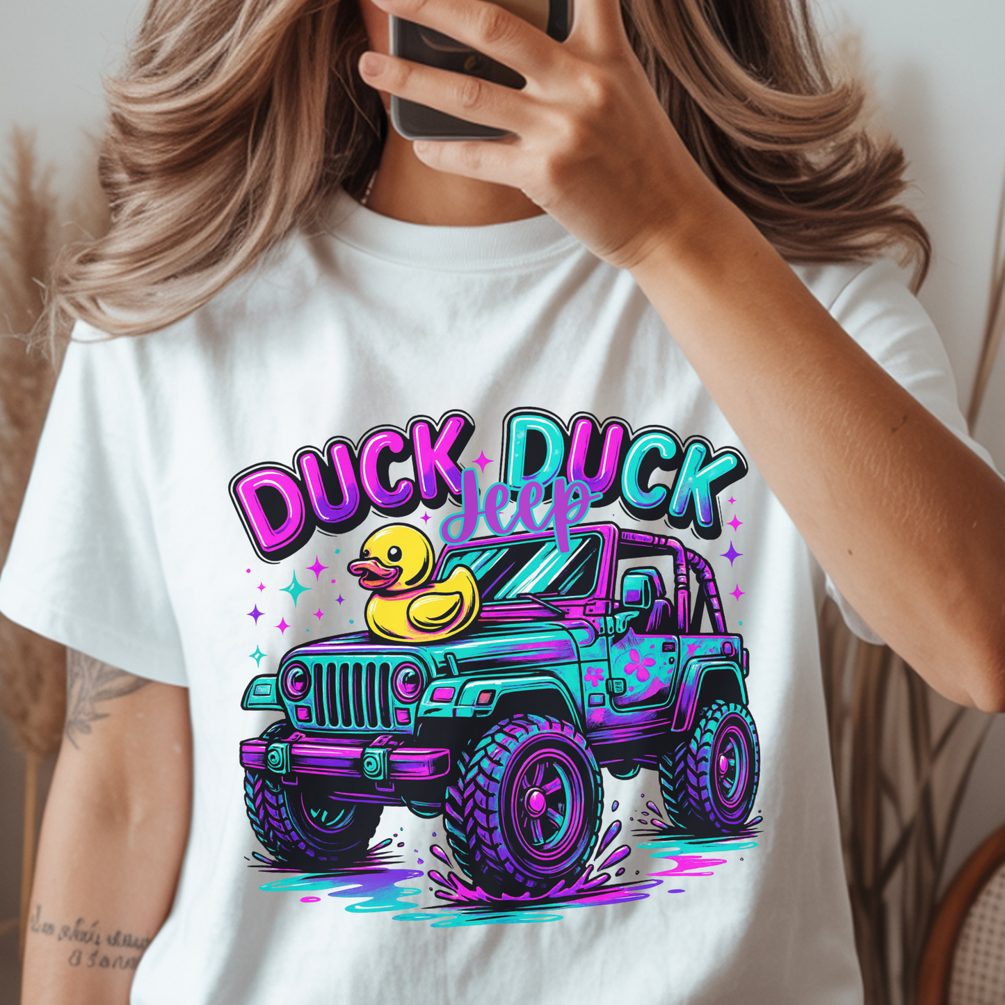Duck Duck Jeep DTF Transfer – Colorful Jeep Ducking Heat Transfer – Fun Off-Road Jeep Shirt Design – Ready to Press